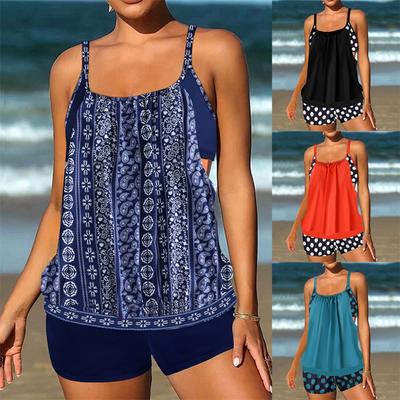 Costume da bagno tankini da donna, due pezzi, taglia grande, stampato a pois, angolazione piatta