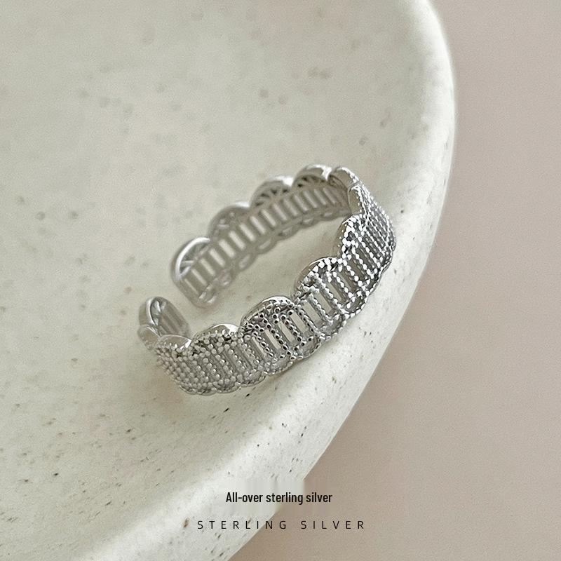 Cui Yan S925 Sterling Silver Korean Lace Flower Ring: Retro, Fashionable, Adjustable, Niche Design for Women