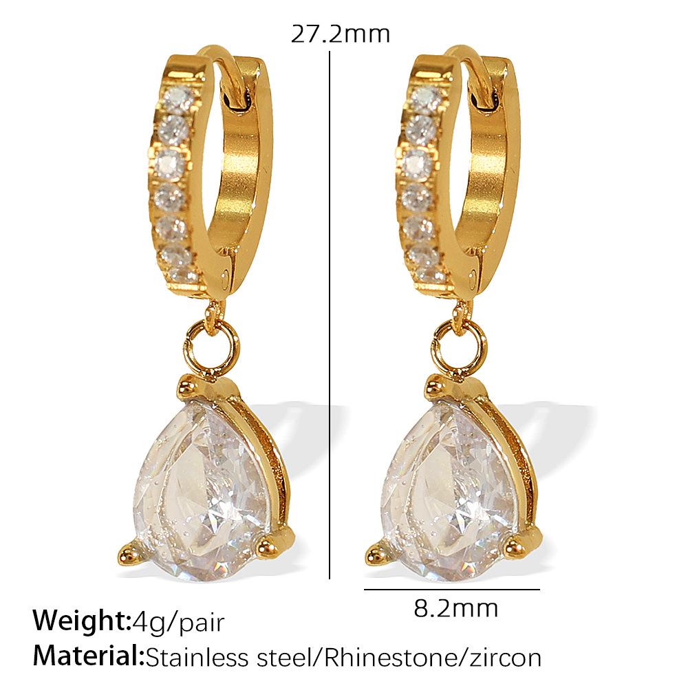 Elegant Minimalist Zirconia Water Drop Ear Cuffs - Retro European American Design in Titanium Steel for Women