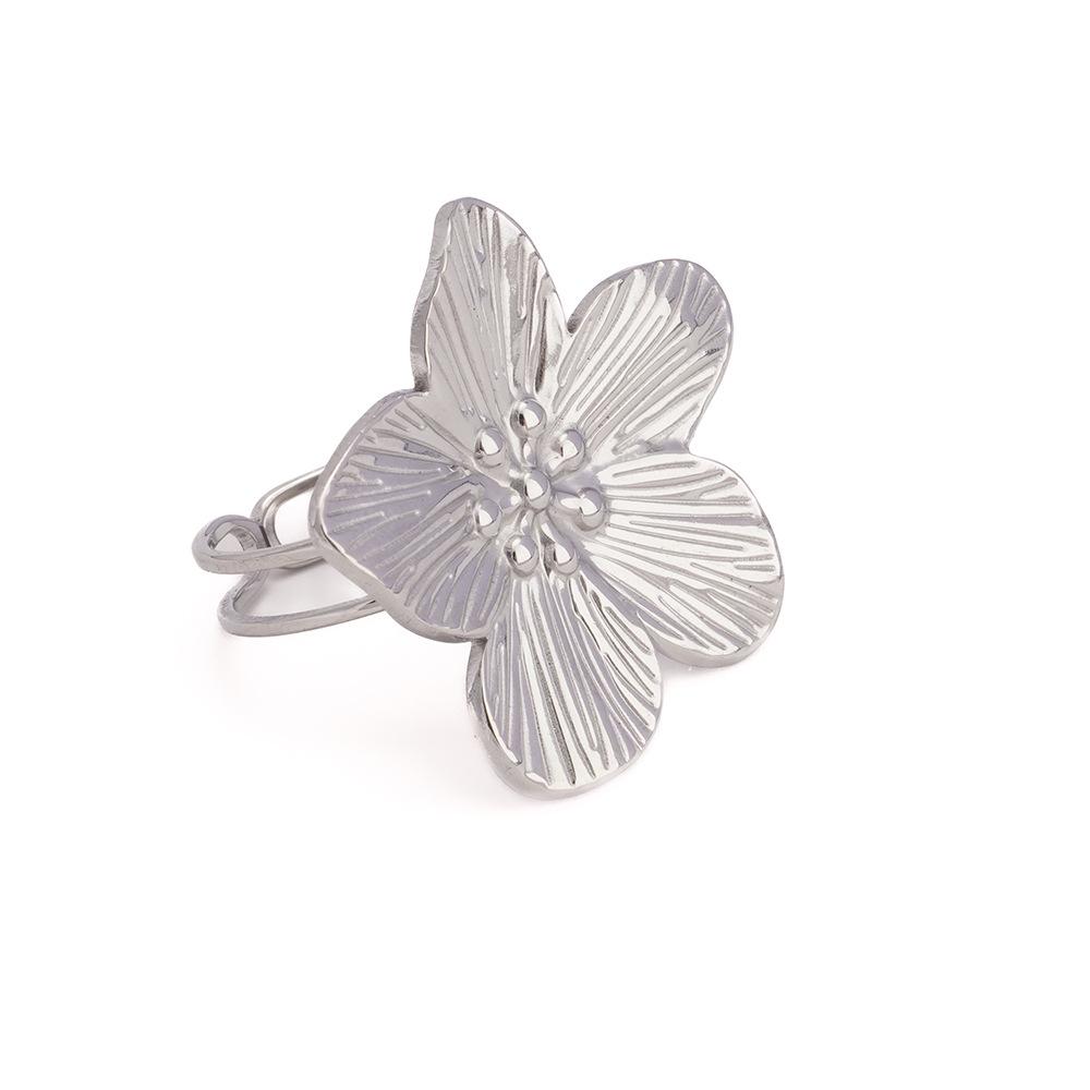 European and American Stainless Steel Luxury Open Flower Ring - Women's Trendy Versatile Fashion