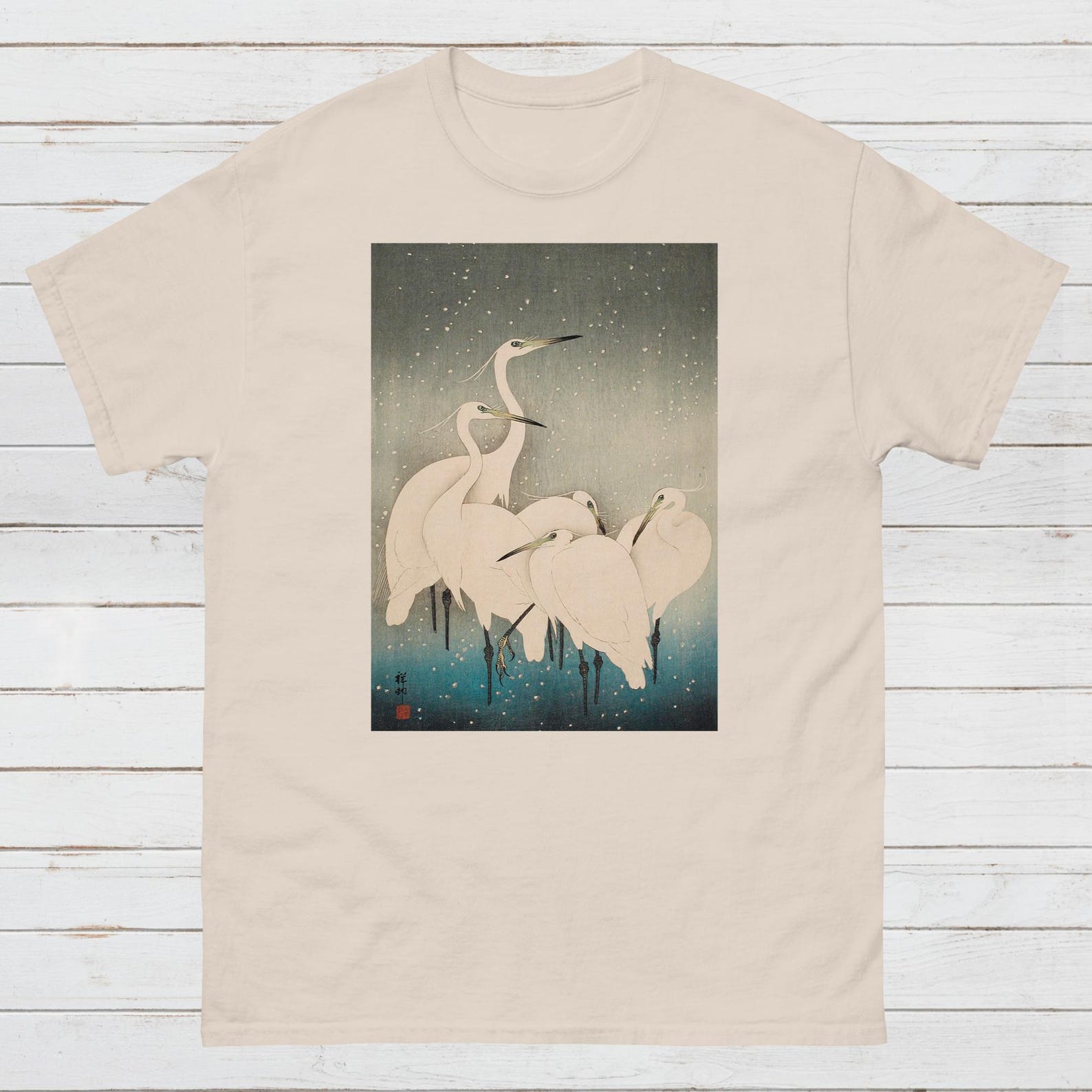 Ukiyo-e Egret T-Shirt, Japanese Art Tee M
