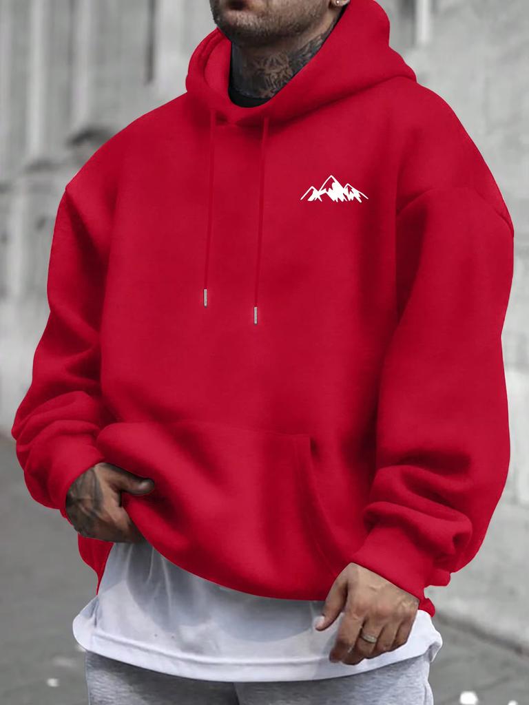 Pánská ležérní růžová mikina s kapucí a fleecovou podšívkou, stylovým grafickým potiskem, dlouhým rukávem, běžného střihu, pro volný čas, mikina s kapucí, směsová mikina