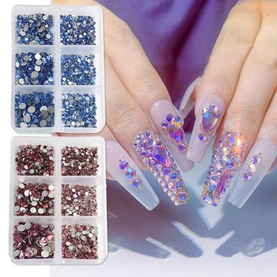 Nail Art Schmuck 6 Gitter Glas Kristall Strass Weiß Größe Gemischt Super Flash Flache Unterseite Diamant Farbe Nail Art Diamant