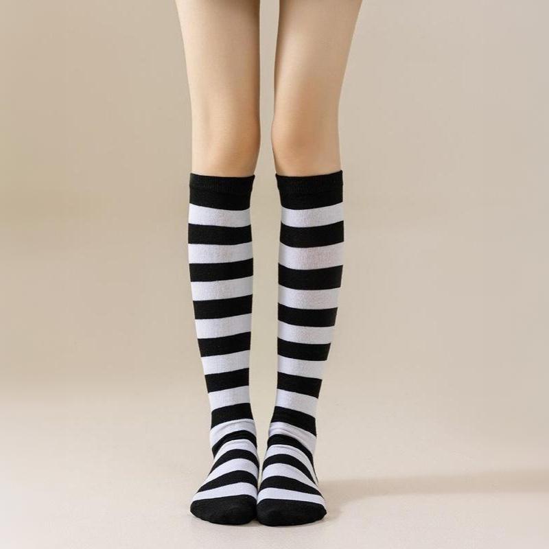1 Paar knielange schwarze weiße rosa Wadenstrümpfe warme gestreifte Socken für Jungen Mädchen japanischer Stil bunte gestreifte Socken