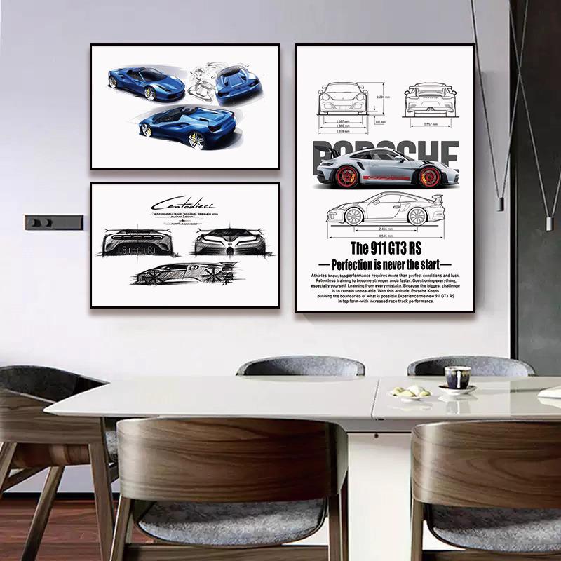 Pittura su Tela Poster a Tema Auto Pittura Decorativa Soggiorno Camera da Letto Stanza E-sport Murale da Corsa Supercar GTR