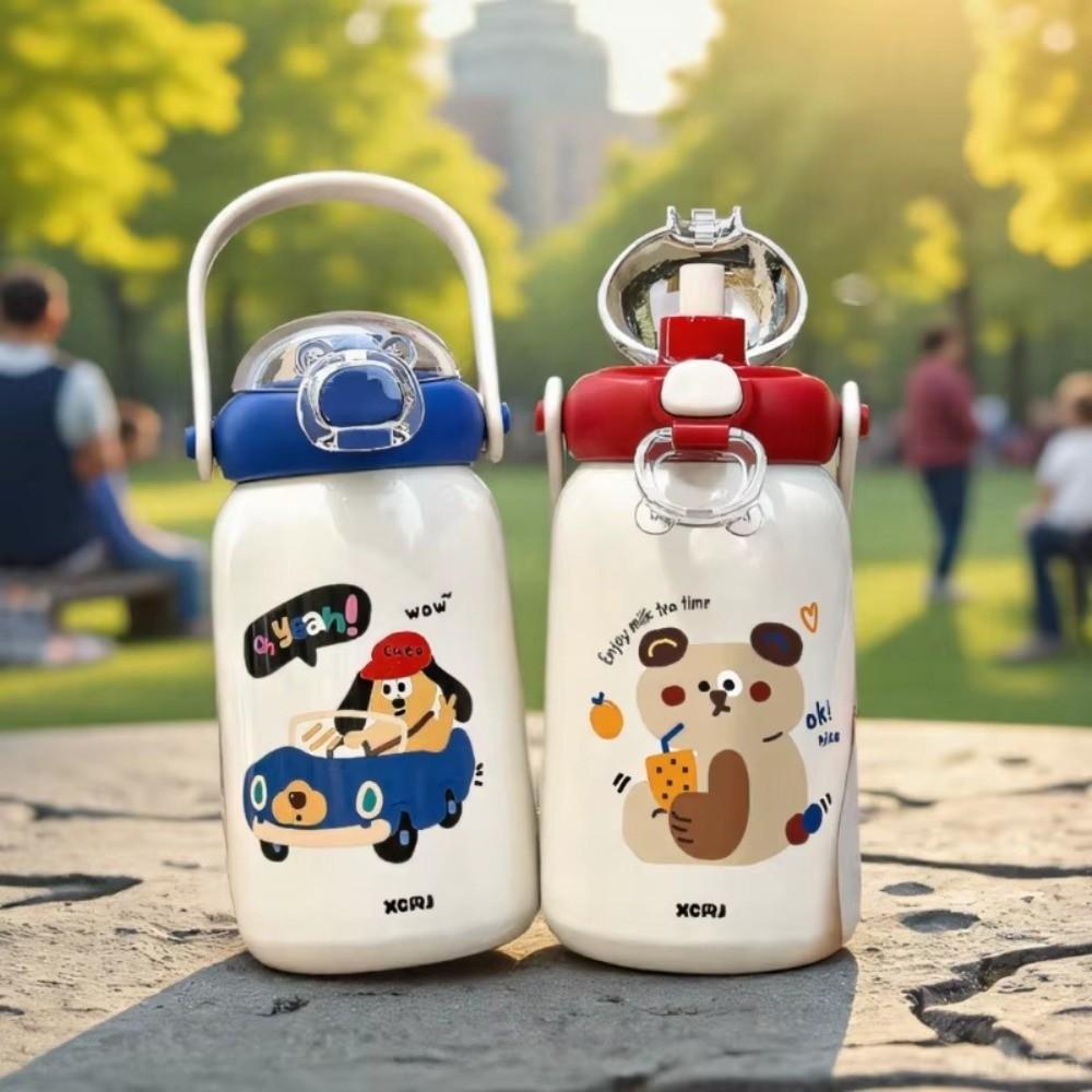 Large Capacity Vacuum Cup Double Drinking Straw Coffee Cup Cute Student Water Cup  for Children