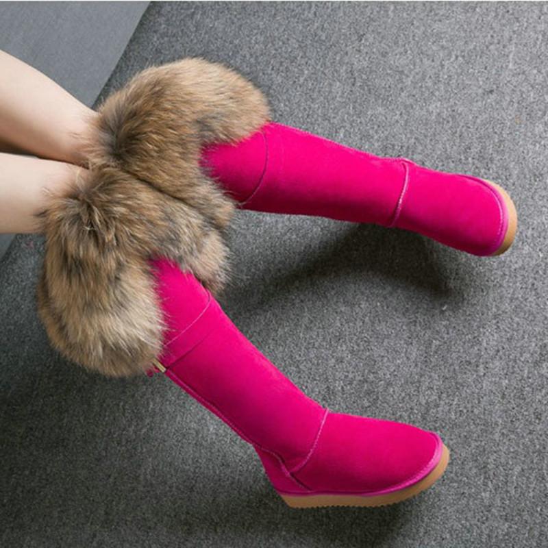 Fashion Fur One Real Fox Hair Over The Knee Boots Inside Elevating Women'S Boots Long Boots Super High Leather Waterproof Snow Boots