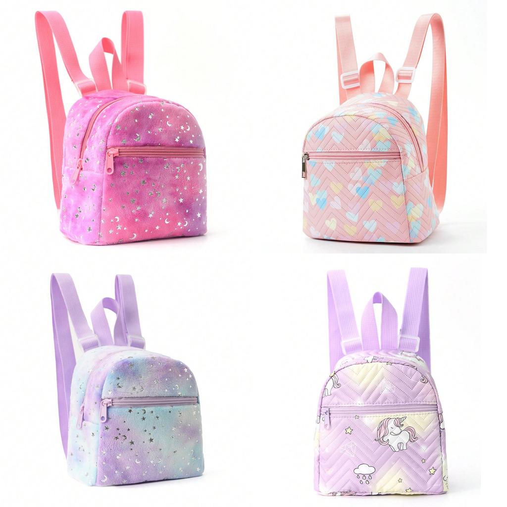 Star Moon Pattern Pu Lightweight Backpack With Arcshaped Shoulder Straps For Girls