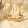 Stainless Steel Book-Shaped Pendant Necklace With Heart Clasp Women Ins Style Minimalist Locket Chain Jewelry