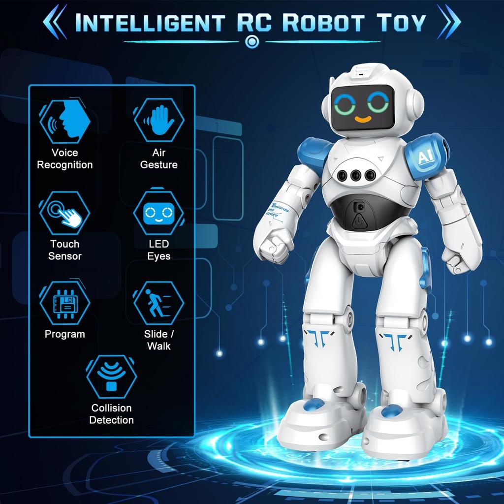 Smart Voice-Controlled RC Robot Toy for Kids with Gesture Sensing, Emotion Display, and Interactive Play