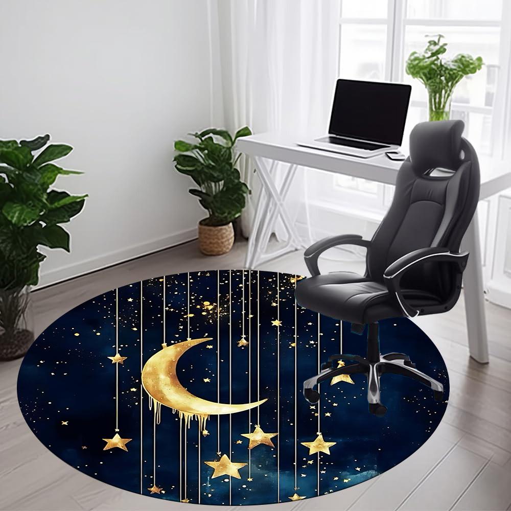 1PC Moon Stars Office Round Area Rug, Mat Suitable For Office, Under Office Chairs Bedroom Living Room Home Decor, Room Deco