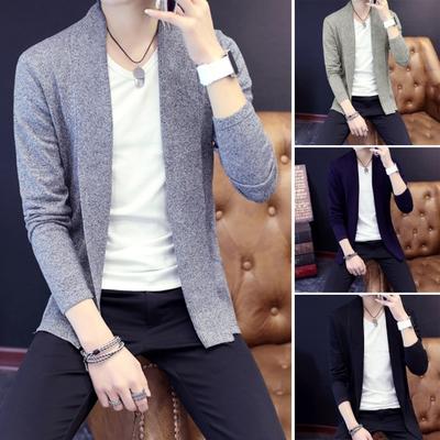 Sonbahar Kış Erkek Hırka Mont Örme Orta Uzunlukta Uzun Kollu Örgü Düz Renk Slim Fit Açık