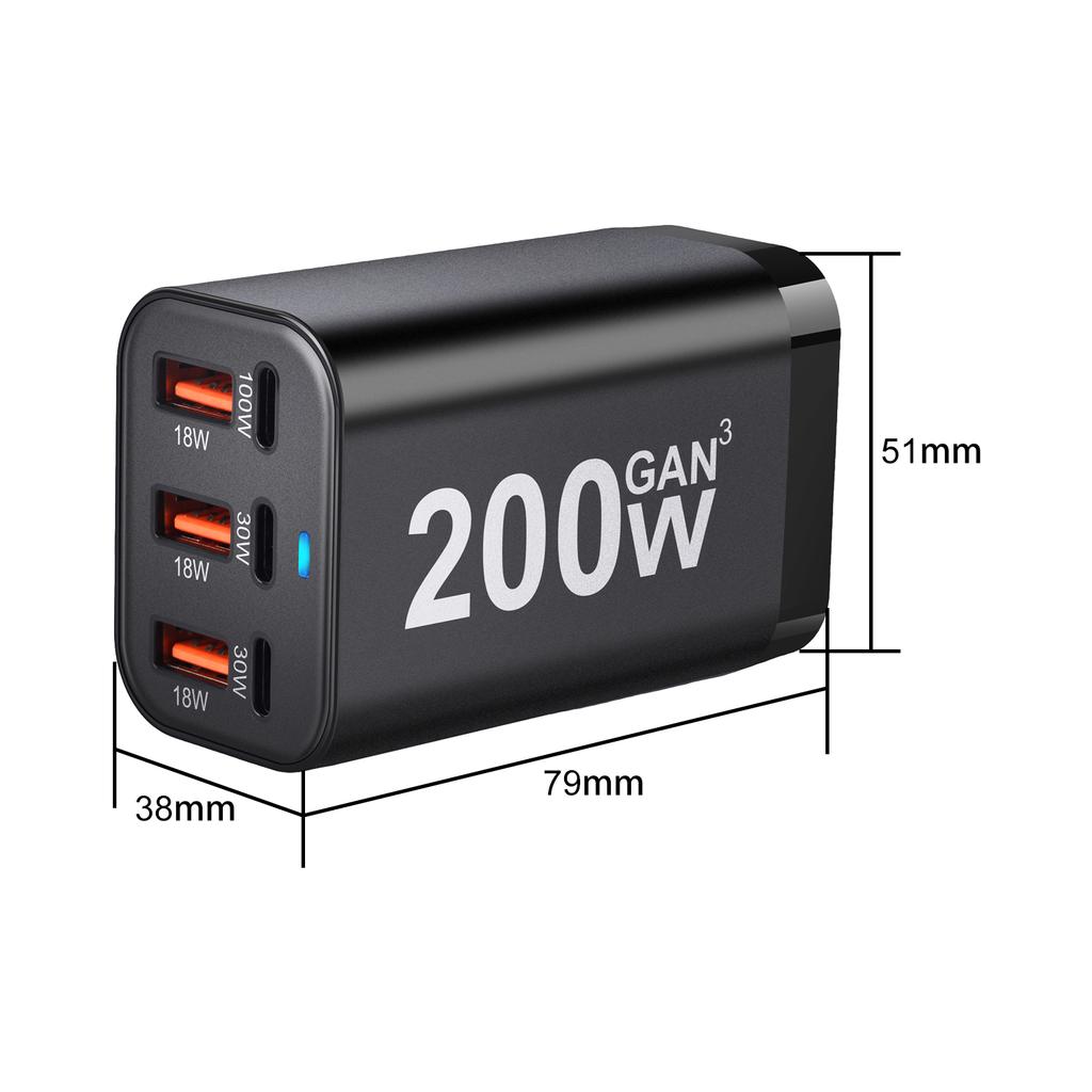 200W 6-Port USB C Fast Charging GaN Charger Power Adapter For iPhone 16/15/14/13/12 Series For  Huawei Samsung Galaxy S25/S24S23/S22/S21