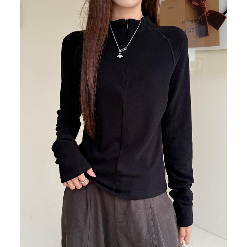 Women's Fleece-Lined Half-Zip Turtleneck Long-Sleeve Base Layer for Autumn/Winter