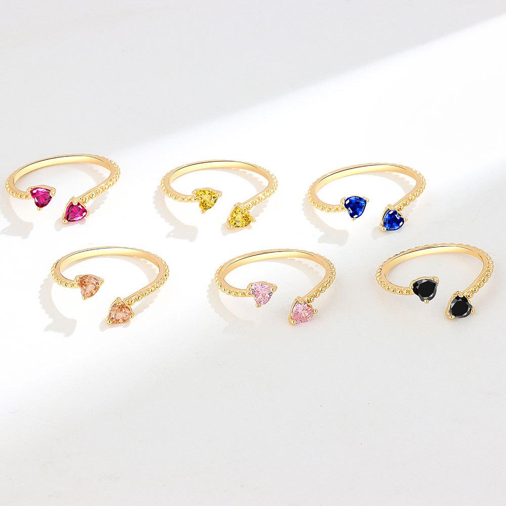 Distinctive and Individual Jewellery 12 Birthstones Double Heart Zirconia Open End Ring Personalised Light Luxury Haute Sense Fashion Trends Ring