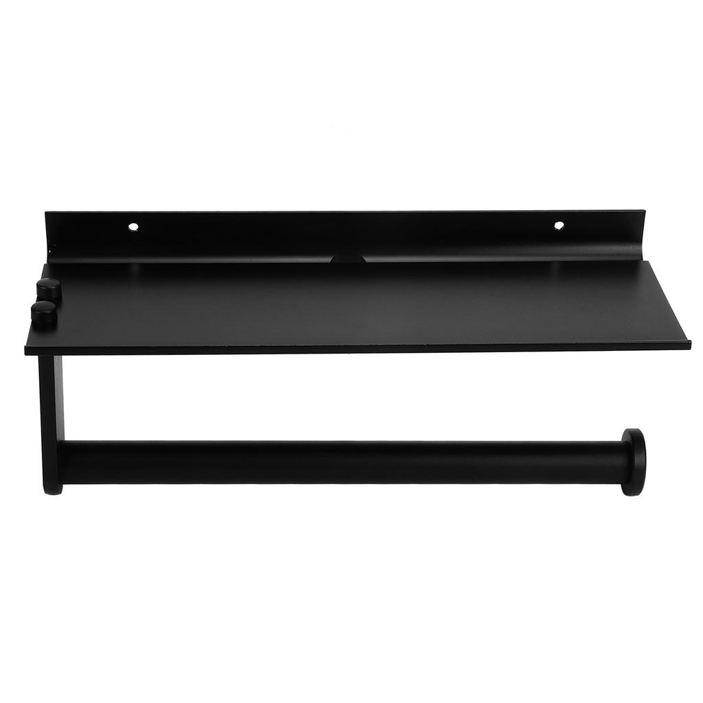 Toilet Paper Holder with Phone Shelf Full Open Design Rust Proof Waterproof Black Tissue Roll