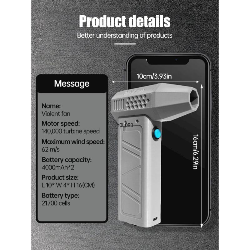 140000RPM Mini Turbo Jet Fan Brushless Motor Handheld Duct Fan 52M/S Portable Violent Turbo Fan Type-C Charging Car Air Duster