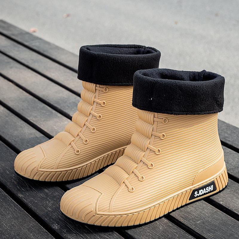 Modische Herren-Regenstiefel, Gummi-Gummistiefel, zum Reinschlüpfen bis zur Mitte der Wade, wasserdichte Arbeitsstiefel, Komfort, rote, rutschfeste Angelschuhe für Herren