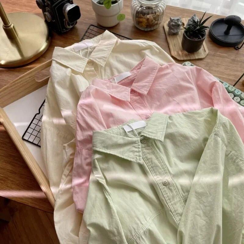 Herbst Mode Taste Hemd Baumwolle Bluse Frauen Tops Einfache Feste Farbe Drehen Unten Kragen Hemd Beiläufige Lose Kleidung Blusas 29618