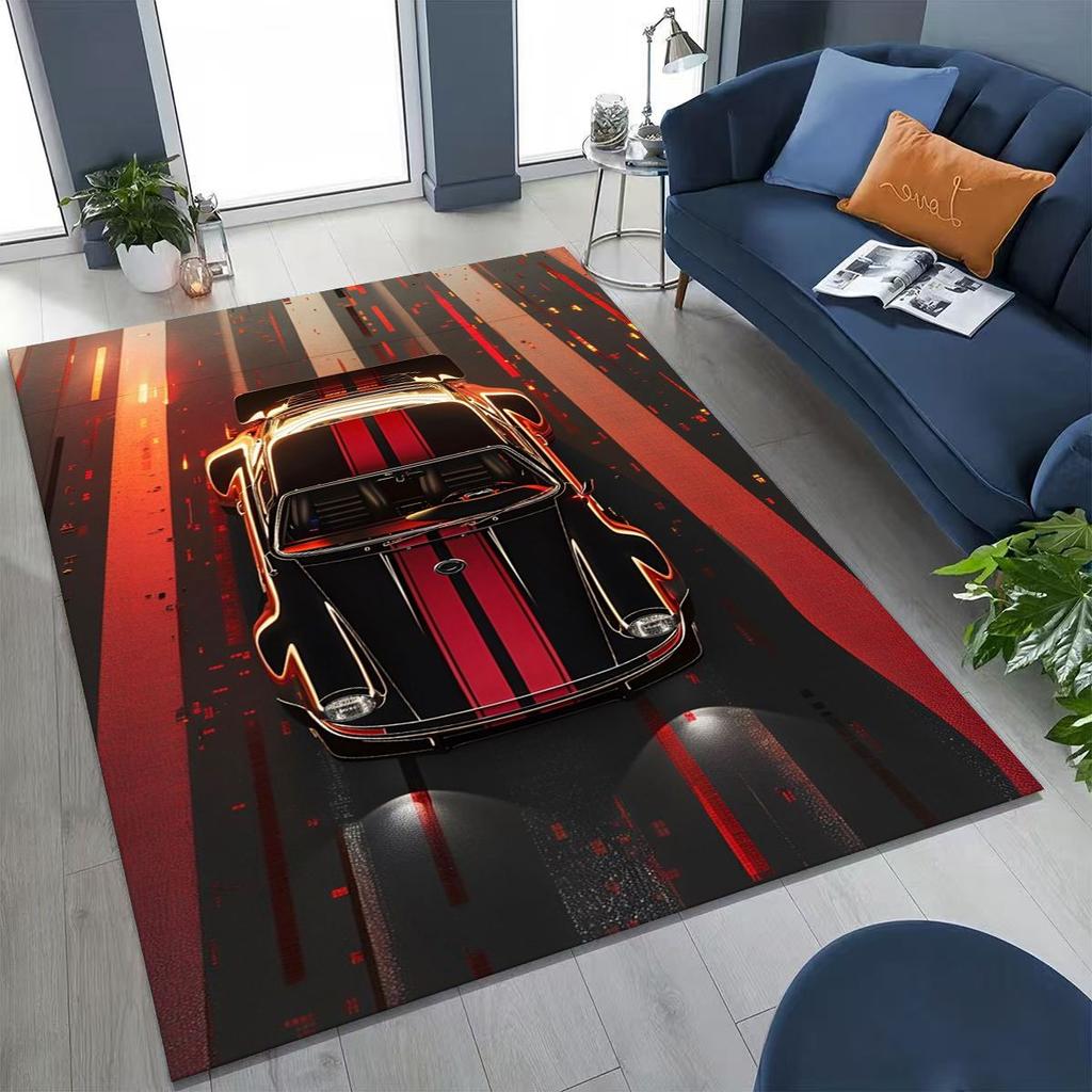 Alfombra Decorativa para Habitación, Sala de Estar, Sofá, Hogar, Felpudo, Alfombrilla de Piso Grande Antideslizante, Concepto Futuro Coche Deportivo Bicicleta de Carreras Motocicleta