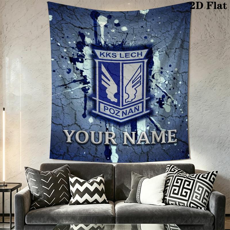 Custom Name Kks Lech Poznan Wall Tapestry Aesthetic Wall Hanging Printed Fabric Blanket Decorative Tapestries for Bedroom Living Room Home Decor