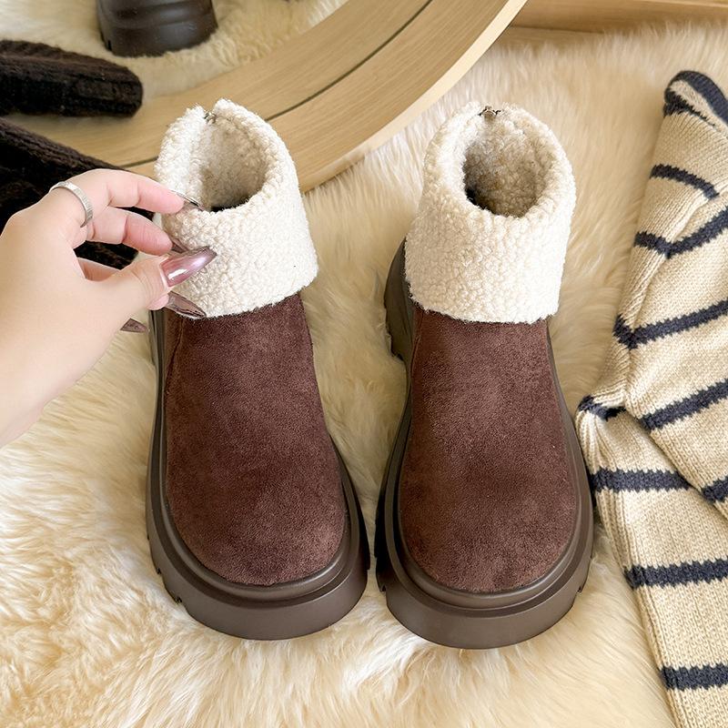 

Women s Fur Mouth Thick Sole Large Size Thickened Winter Warm Fur One Snow Boots Padded Lining Ankle Boots Non-slip Hiking Sports Cotton Shoes 40 темно-коричневого
