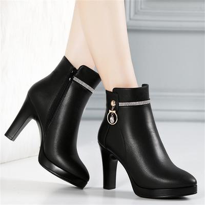 Mode Bottines à Talons Hauts en Cuir Souple pour Femmes Chaussures à Fermeture Éclair Chaussures d'Hiver Chaudes en Fourrure Bottes d'Hiver pour Femmes Escarpins à Plateforme Taille 34-41