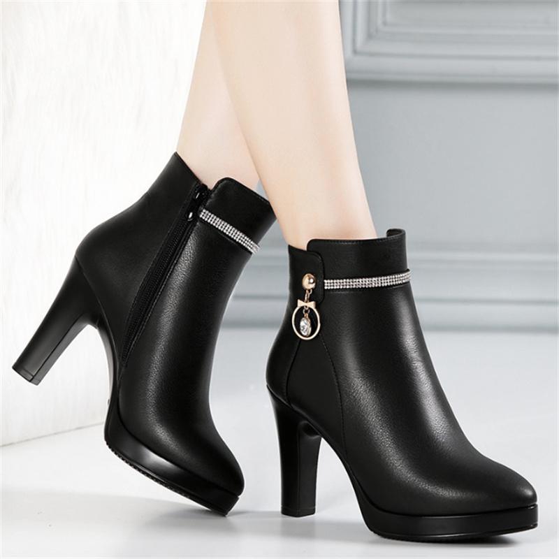 Fashion Soft Leather Women Ankle Boots High Heels Female Zipper Shoes Warm Fur Winter Boots Women Platform Pumps Size 34-41 34 3980₽