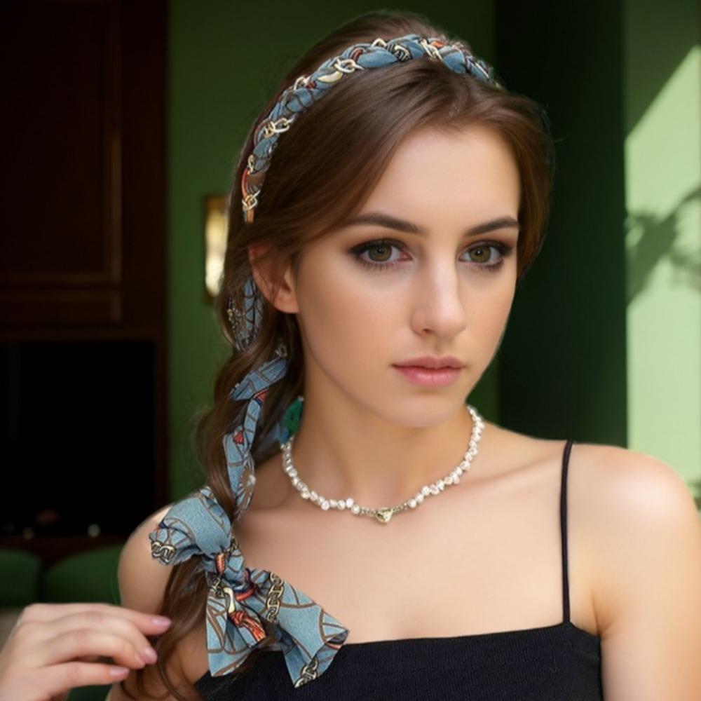 Adjustable Bow Silk Scarf Headband Floral Print Hair Hoop Ribbon Hairband Boho Hair Accessory