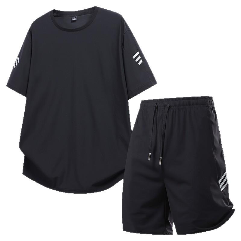Men's Ice Silk Quick-Dry Sports Suit: Short-Sleeve Top & Shorts for Summer Running and Fitness