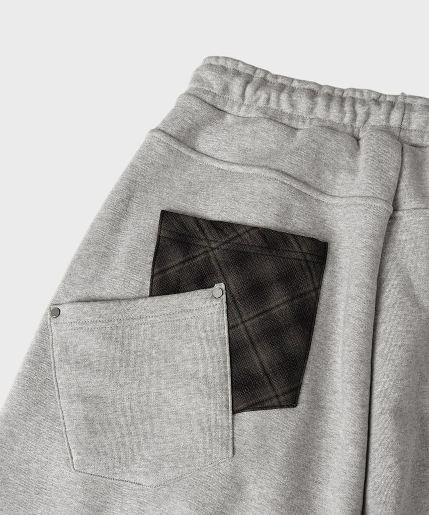 HOOVES Check Pocket Curved Sweatpants [Melange Grey]