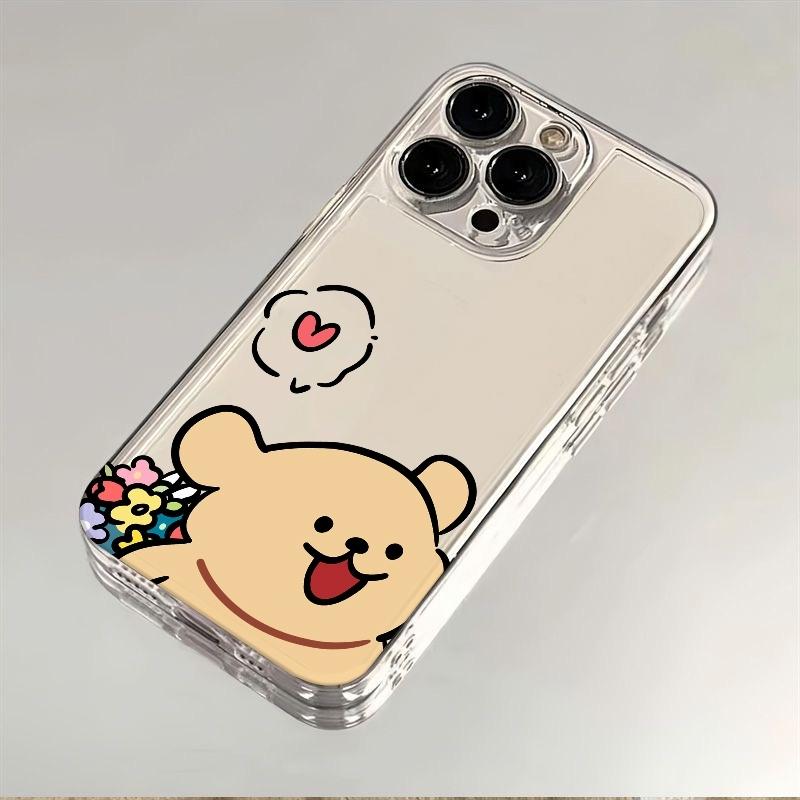 Cute Peeking Bear Phone Case For iPhone 17 Air 16E 16 15 14 11 Pro Max Plus 13 12 Mini 8 7 X Transparent Shockproof Cover