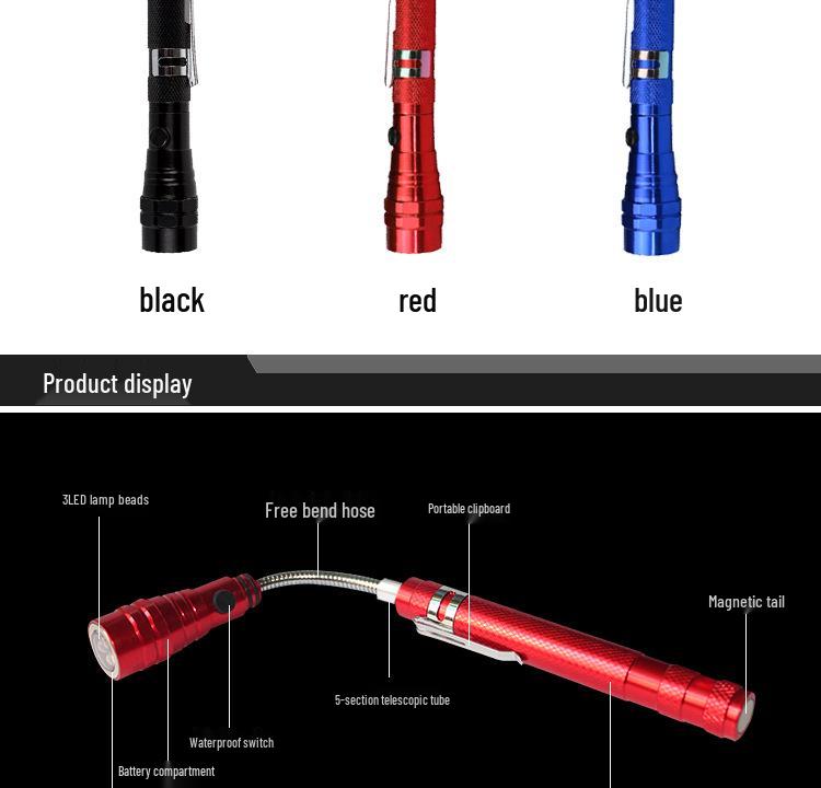 Retractable Multi-Functional Magnetic Telescopic Flashlight with Double-Headed 3LED Pen Light and Work Light