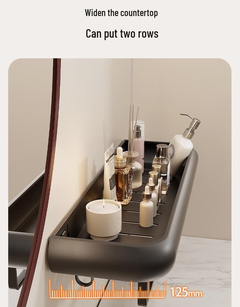 Punch-Free Gunmetal Bathroom Shelf: Wall-Mounted Storage for Vanity & Toilet