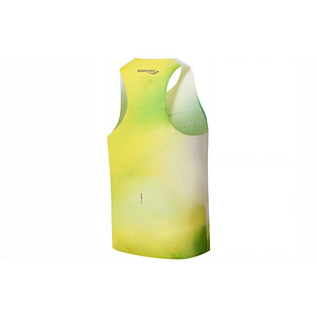 SAUCONY Color Block Running Lightweight Moisture Wicking Crew Neck Sleeveless Tank Men Tops Bright-Yellow Green SC2239083A-PR22