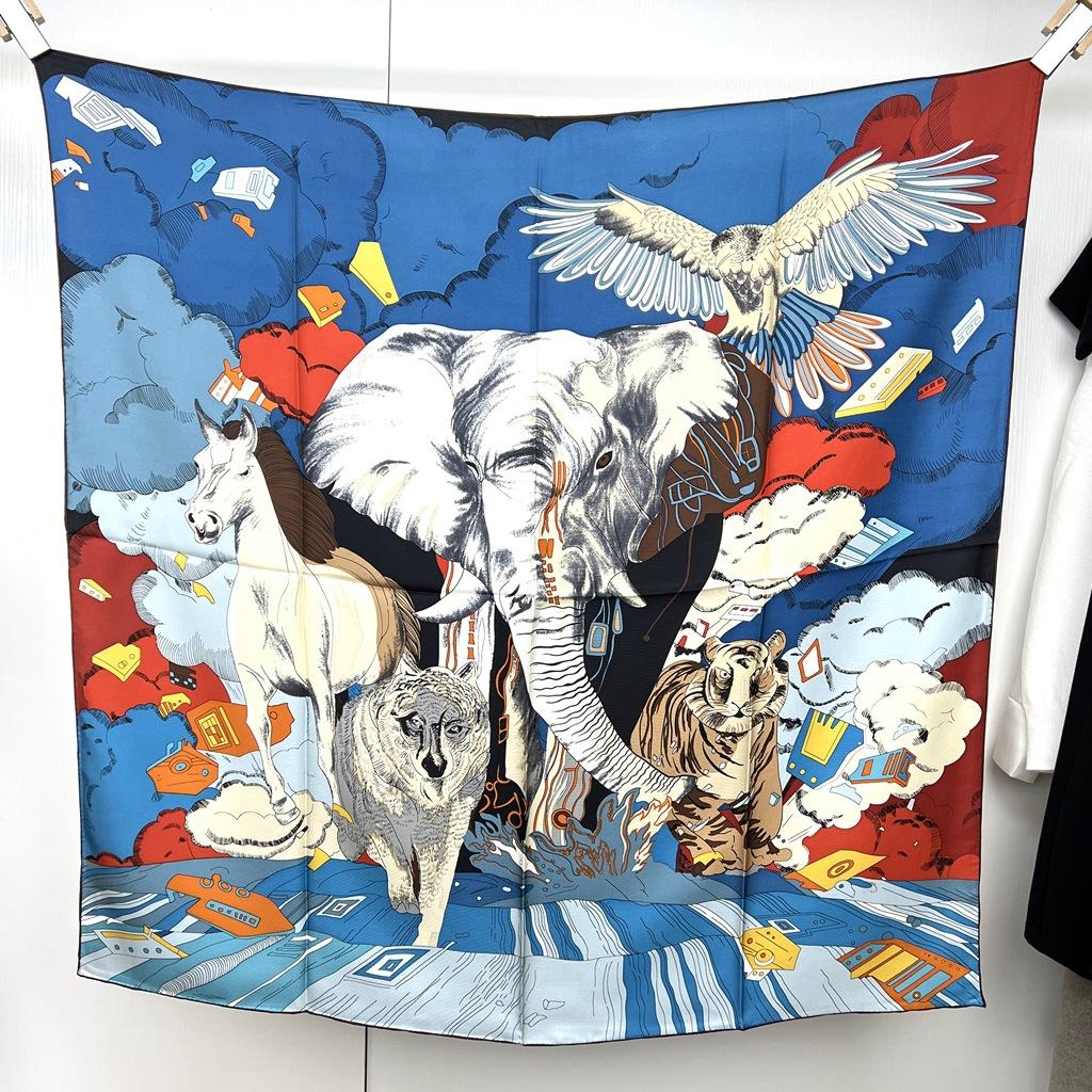 

Mulberry Silk Scarf Silk Animal World 90 Spring French Retro Square Scarf Women Sunscreen Shawl Scarf 88X88cm