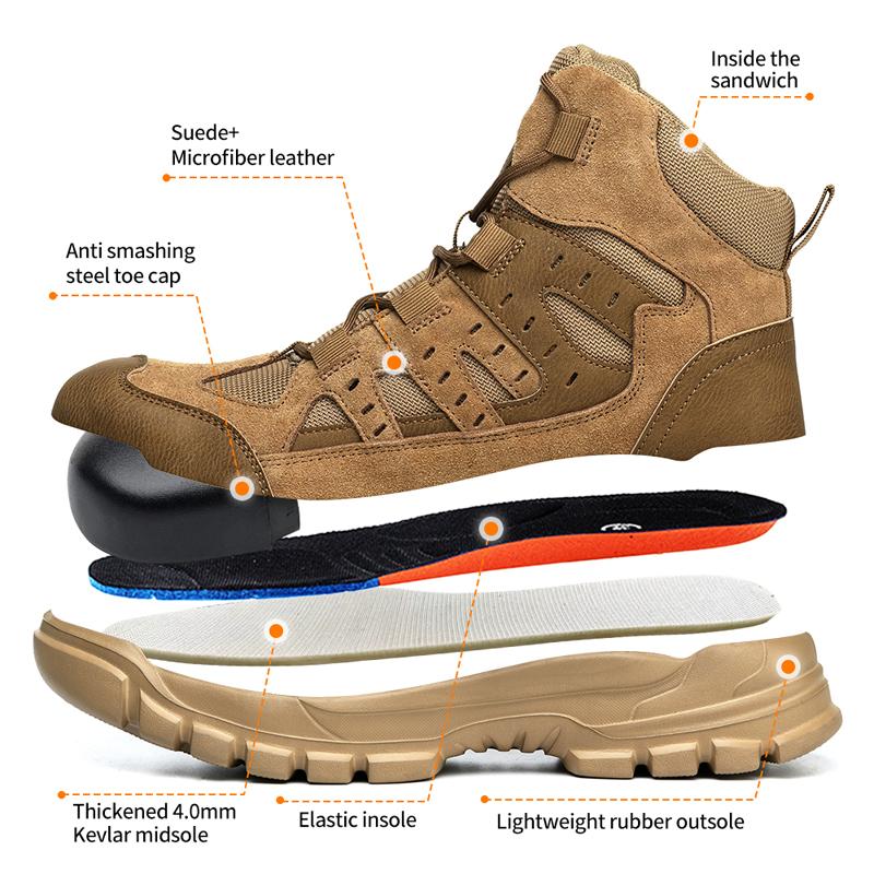 High Top Men Boots Work Safety Shoes Steel Toe Shoes Work Sneakers Protection Shoes Puncture-Proof  Indestructible Shoes