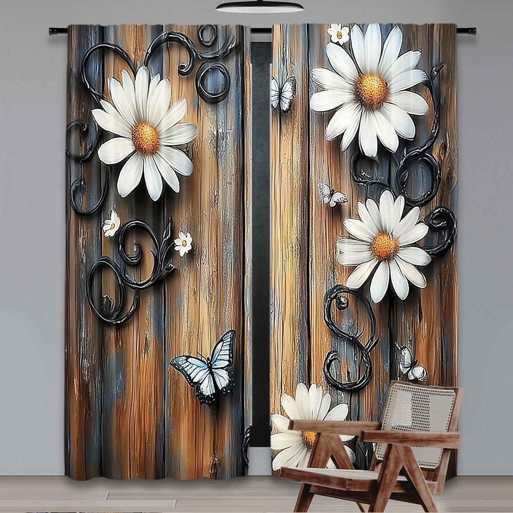 

2 шт. Винтажная штора с цветочным узором Элегантная белая штора с ромашками Подходит для спальни ванной комнаты гостиной столовой кабинета 29x65in(75x166cm)