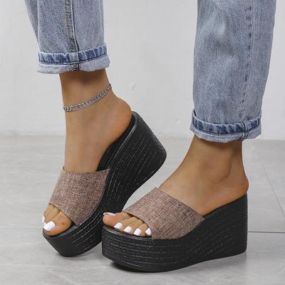 Wedge Women's Slippers 2024 Summer Plus Size Female Shoes New Concise Peep Toe Platform Women Slippers Ladies High Heel Sandals
