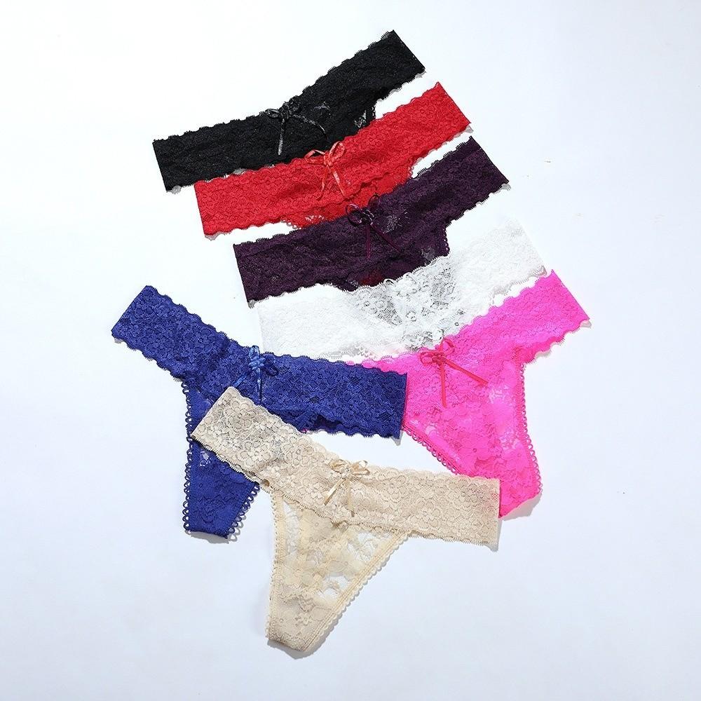 Mid Waist Lace Thong Panties Sheer Floral Underpants Women Lace Flower Briefs  Intimate Apparel