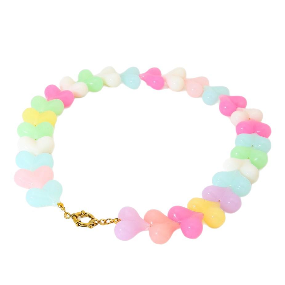 Summer Candy Color Sweet Heart Beaded Necklace - Versatile Girly Clavicle Chain