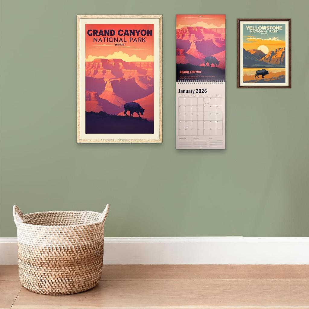 National Parks Calendar 2026 - Illustrated Wall Calendar Featuring 15 US National Parks, 8.5" X 12", 15-Month Vintage Poster Art Calendar (Oct