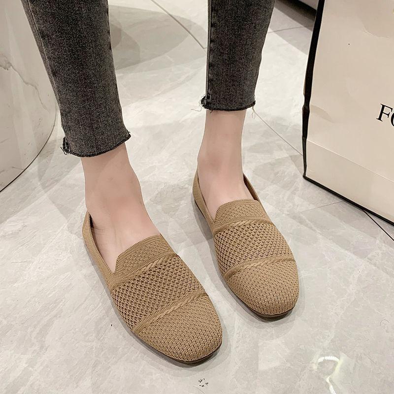 Women's Breathable Knit Loafers Square Toe Lightweight Non-slip Comfortable Flats for Daily Wear