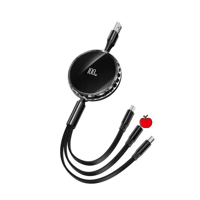 100W Retractable 3-in-1 Fast Charging Cable with Custom Logo