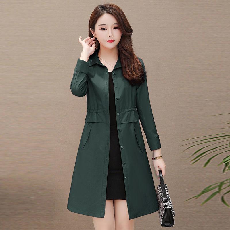 Spring and Autumn Windbreaker Mid-length Double Style Solid Color Slim-fitting Waist Large Size Slimming All-match Jacket Women