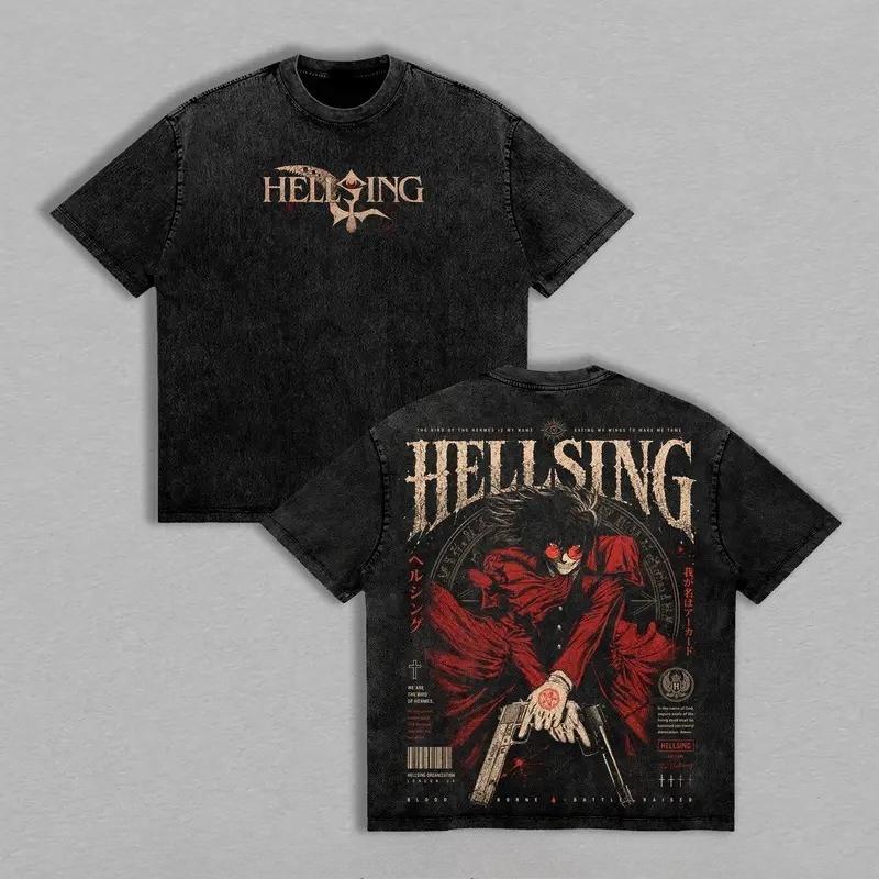 Hellsing Alucard Printed Tee Men Women Washed Cotton T-shirts Manga Vintage T Shirt Harajuku Male Short Sleeve Summer Tshirt