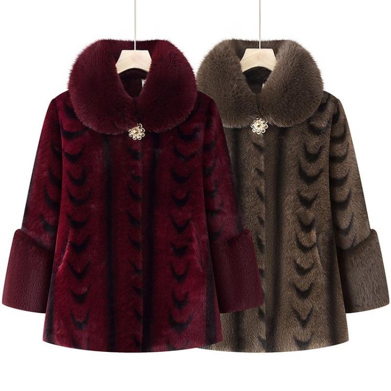 Wife Winter Mink Coat Fleece Thickened New Thermal Cotton Coat Old Coat Women
