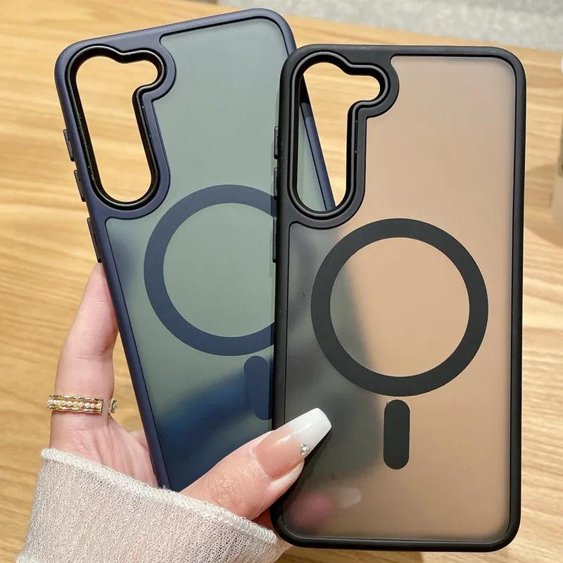 Luxury Matte For Magsafe Magnetic Case For Samsung Galaxy S24 S23 S22 Ultra Wireless Charge Acrylic Back Cover Phone Accessories