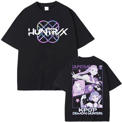 KPop Chasseurs de Démons T-shirt Manches Courtes 100% Coton T-shirt Impression Graphique Vintage T-shirt Moletom Hip Hop Punk Vêtements Hauts