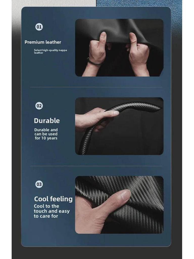 "Ultra-Thin Nappa Perforated Clip-On Steering Wheel Cover: Warm in Winter, Cool in Summer, Non-Slip Design"